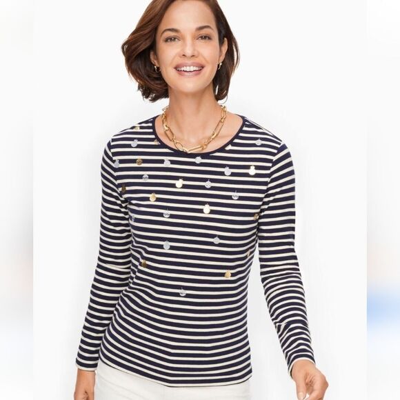 Talbots Long Sleeve Crewneck Christmas Ornaments Tee sz 1X - Picture 1 of 11